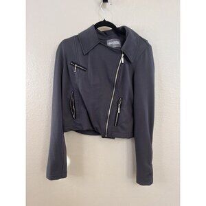 Charlotte Russe Womens Gray Cropped Jacket Large Zipper Lightweight Polyester